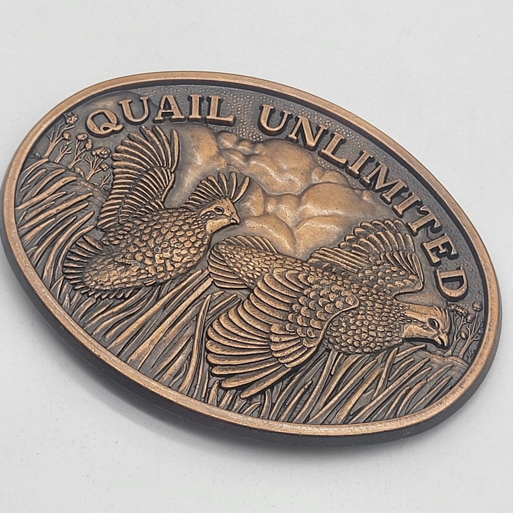 Vintage Quail Unlimited Belt Buckle Copper Oval - Picture 2 of 8